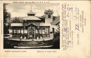 1905 Szántó, Santovka; Szántói savanyúvíz forrás, Pavilon a forrás felett. Divald Károly kiadása. Minden palack után 1 fillér a Felvidéki Magyar Közművelődési Egyesületnek (FMKE) / mineral water spring, spring source, pavilion (EK)