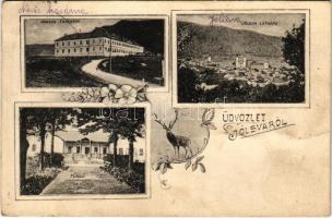 Jolsva, Jelsava; Honvéd laktanya, látkép, fürdő. Koren Lajos kantinos kiadása / K.u.K. military barracks, general view, spa, bath. Art Nouveau, floral (fa)