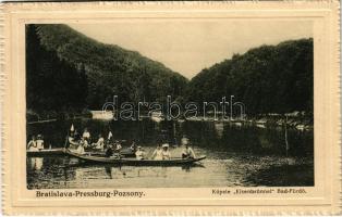 1925 Pozsony, Pressburg, Bratislava; Vaskutacska, csónakázók / Eisenbrünnel (Eisenbründl) / Zelezná Studienka / spa, lake, rowing boats (EK)