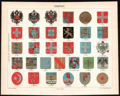 cca 1896 Címerek és rendjelek (kitüntetések), 2 db nyomat, papír, Pallas Nagy Lexikona, 24x30 cm