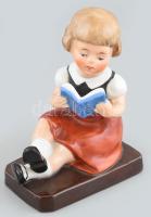 Német, könyvet olvasó kislány, jelzett, kis kopásnyomokkal, m: 13,5 cm
