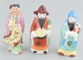 3 db kínai porcelán figura, jelzés nélkül, kis kopásnyomokkal, m: 11 cm