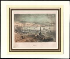 Genova látképe hajókkal. Színezett acélmetszet, papír, Albert Henry Payne (1812-1902) nyomása és kiadása. Paszpartuban. 14x21 cm.