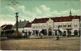 1911 Dés, Dej; Fő tér, Népbank, Phönix, gyógyszertár, üzletek. Gálócsi Samu kiadása / main square, bank, pharmacy shops