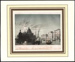 Price után, William French (1815-1898) metszése: Velencei részlet (Der grosse Canal). Színezett acélmetszet, papír, jelzett a metszeten. Paszpartuban. Kissé foltos. 14,5x21,5 cm.