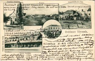 1907 Tövis, Teius; Fő tér, indóház, vasútállomás, Piac, Fő út, Oroszlán szálloda, Izraelita templom, zsinagóga. Klein Mihály kiadása / main square and street, market, railway station, synagogue, hotel (EK)