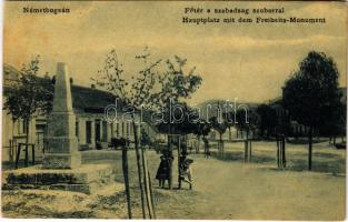 Boksánbánya, Németbogsán, Deutsch-Bogsan, Bocsa Montana; Fő tér, Szabadság szobor. W.L. 1129. / Hauptplatz, Freiheits Monument / main square, statue (fl)