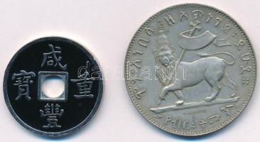 Etiópia DN 1B replikája + Kína DN műgyantás fantáziaveret T:2 patina Ethiopia ND 1 Birr replica + Ch...