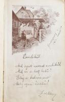 1912-1913 Régi emlékkönyv, magyar és német nyelvű bejegyzésekkel, bársonyborítású, fém plakettel (le...