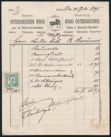 1895 Homonna, Österreicher Hugó vas- és fűszerkereskedésének fejléces számlája, okmánybélyeggel