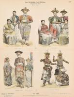 cca 1890 Münchener Bilderbogen 35 db lapja, korabeli és történelmi népviseletekkel, katonai egyenruh...