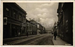 1931 Nyitra, Nitra; Fő utca, Békey, Illés Löwinger, Margit, Nabytok bútor model üzlete, villamosüzlet / street, shops. photo