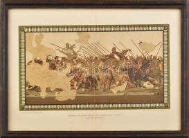 cca 1890-1900 Nagy Sándor legyőzi Dáriust (Pompeji mozaik), kromolitográfia, papír, Julius Klinkhardt litográfiája és nyomása, üvegezett fakeretben, 17x29,5 cm
