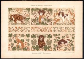 cca 1905 Dekorative Vorbilder, 3 db, állatokat ábrázoló szecessziós (Jugendstil) nyomat. Georg Sturm...