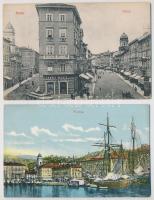 Fiume, Rijeka; 2 db régi képeslap (korzó, valutaváltó) / 2 pre-1945 postcards