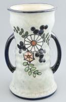 Cseh szecessziós, fajansz füles váza, jelzés nélkül, korának megfelelő állapotban, 1920 körül, m: 24...