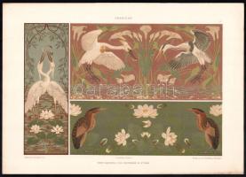 cca 1895-1905 Dekorative Vorbilder, össz. 3 db szecessziós (Jugendstil) madarakat (bagoly, daru stb....