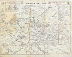 cca 1910 Közép-Európa vasúti térképe. Kiadja: Posner Károly Lajos és Fia, Bp. Kisebb szakadásokkal, foltokkal, 57x47 cm
