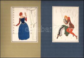 cca 1930 6 db részben erotikus illusztráció. Ofszet nyomat, papír. Jelzett a nyomaton (PA monogram?)...
