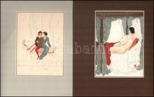 cca 1930 6 db részben erotikus illusztráció. Ofszet nyomat, papír. Jelzett a nyomaton (PA monogram?)...