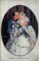1917 Hadi menyecske / WWI Austro-Hungarian K.u.K. military, soldiers wife, romantic couple. P.G.W.I. artist signed (EK)