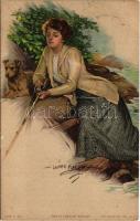 1914 Horgászó hölgy / Two is company enough, fishing lady. The Knapp Co. Paul Heckscher No. 302. s: Lester Ralph