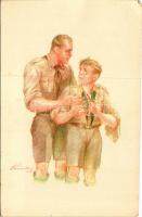 A cserkész készségesen engedelmeskedik. A Magyar Cserkészszövetség kiadása / Hungarian boy scout art postcard s: Márton L. (EK)