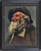 M. Iréne Spányi (- ): Szakállas férfi portréja. Olaj, vászon, sérült,, jelzett, 1911 Párizs. 46x38cm, üvegezett, sérült fakeretben.