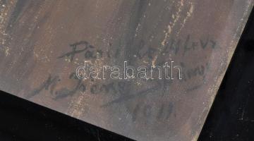 M. Iréne Spányi (- ): Szakállas férfi portréja. Olaj, vászon, sérült,, jelzett, 1911 Párizs. 46x38cm...