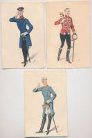 3 db RÉGI katonai művész képeslap, tisztek, A.H. szignóval / 3 pre-1945 military art postcards, officers (Asco 6754. B.-Sch.)