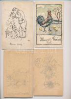 6 db RÉGI kézzel rajzolt festett képeslap vegyes minőségben / 6 pre-1945 hand-drawn and painted postcards in mixed quality
