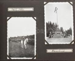 1933 Gödöllő, Jamboree, fotóalbum 40 db fotóval a cserkész táborról, annak életéről, a csapatok sátrairól, közte: Horthy Miklós üdvözli a tábor lakóit, amerikai, finn, szír, stb. csapatok sátrai, japán csapat felvonulása, vitorlázó repülőgép, stb., 6,5×8,5 cm