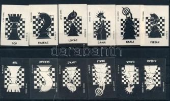 1970 12 db gyufacímke, sakkjáték, világos és sötét teljes sor