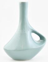 Retró fajansz füles váza, jelzett, hibátlan, m: 21,5 cm