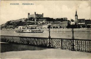 1910 Pozsony, Pressburg, Bratislava; vár, HEBE gőzhajó / castle, steamship