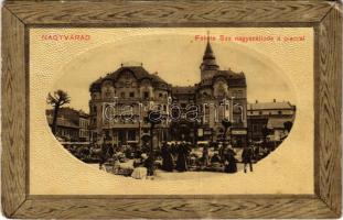 1910 Nagyvárad, Oradea; Fekete Sas nagyszálloda, piac, Magyar Bank / market, hotel, bank (EK)