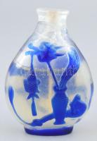Régi parfümös üveg, repedésekkel, tartalommal, m: 7 cm