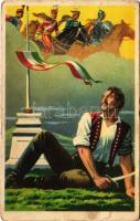 1939 Az ősi erény jogán mindnekor feltámadt újra magyarország. Kiadja az Ereklyés Országzászló Nagybizottsága / Hungarian irredenta propaganda art postcard, Treaty of Trianon (Rb)
