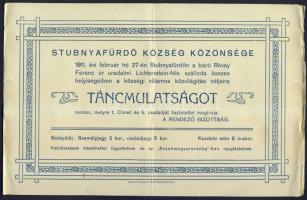 1911 Meghívó a Stubnyafürdői elektromos világítás javára rendezett estélyre / Invitation for the ball for the electric illumination of Stubnyafürdő