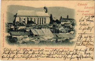 1900 Lőcse, Levoca; Főgimnázium és templom. Latzin János kiadása / Obergymnasium und Kirche / grammar school, church (EB)