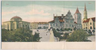 Lőcse, Levoca; Kör tér. 3-részes kihajtható panorámalap / square. 3-tiled folding panoramacard