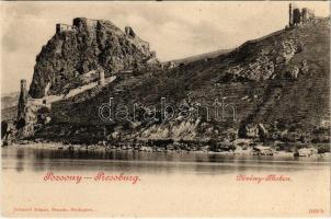 Dévény, Theben a. d. Donau, Devín (Pozsony, Bratislava); Dévényi vár és Árpád emlékmű. Schmidt Edgar kiadása / Devínsky hrad / castle ruins and Hungarian Millennium Monument