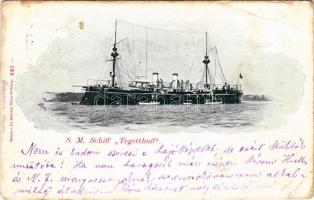 1898 (Vorläufer) SMS Tegetthoff az Osztrák-Magyar Haditengerészet Tegetthoff-osztályú csatahajója / SM Schlachtschiff "Tegetthoff", K.u.K. Kriegsmarine / SMS Tegetthoff, Austro-Hungarian Navy Tegetthoff-class battleship. Fr. Schöler (EB)