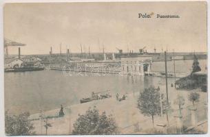 Pola, Pula; Scoglio Olivi / island with Austro-Hungarian Navy shipyard, K.u.K. Kriegsmarine. C.F.P. 1917/18. Nr. XV a. (ázott / wet damage)