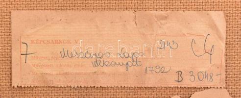 Mészáros Lajos (1925-1971): Alkonyat. Olaj, farost, jelezve jobbra lent. Hátoldalán Képcsarnok Válla...