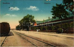 1918 Komárom, Komárno; vasútállomás, vonat. Vasúti levelezőlapárusítás 42. sz. 1915. / railway station, train