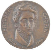 Herczeg Klára (1906-1997) 1949. Fryderyk Chopin 1849-1949 egyoldalas bronz emlékérem hátoldalán menetes zsákfurattal (127mm) T:1- patina