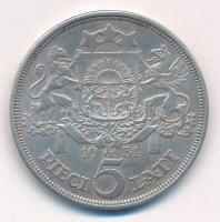 Lettország 1931. 5L Ag T:2 Latvia 1931. 5 Lati Ag C:XF Krause KM#9