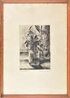 Remsey (Jenő) András (1929-2011): Margaréták. Rézkarc, papír, jelzett, lap széle kissé foltos. Üvegezett fakeretben, 28,5×20 cm