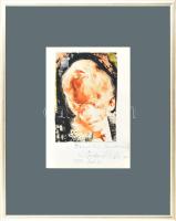 Saly Németh László (1920-2001): Női portré, olaj, papír, jelzett, Saly Németh László autográf ajándékozási soraival 1975-ből. Üvegezett fakeretben, 22×15 cm